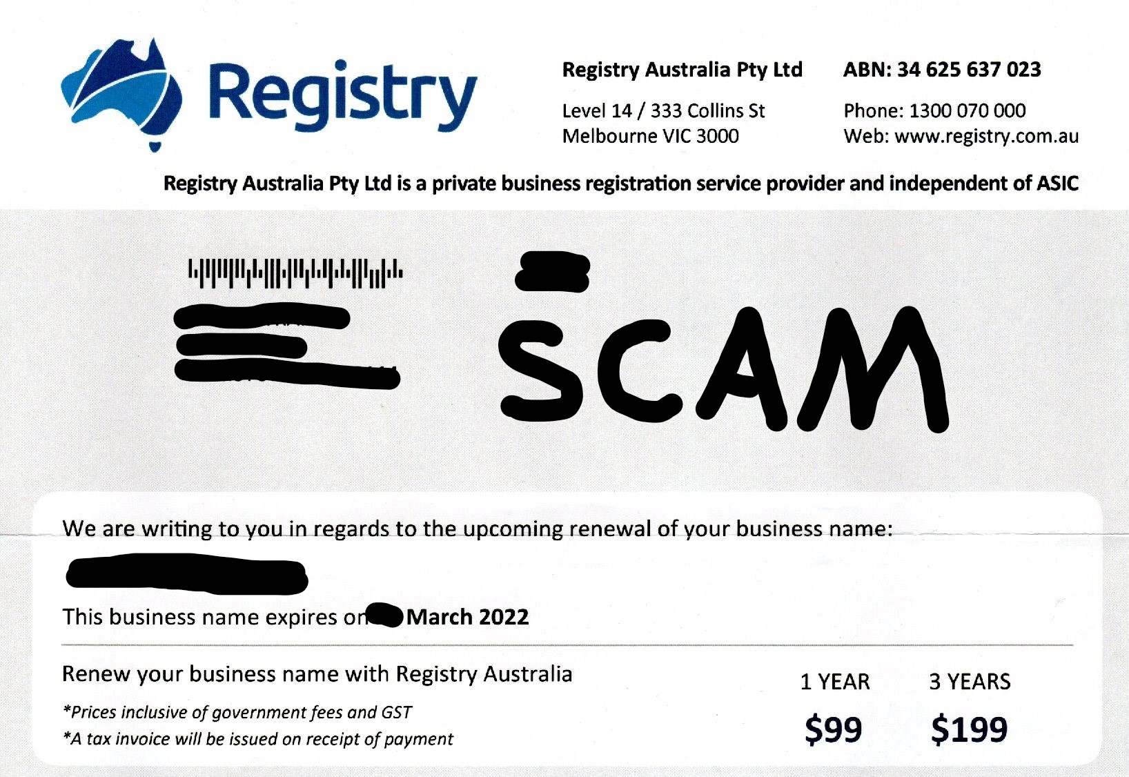 Registry Australia Scam